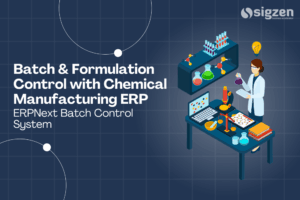 ERPNext chemical manufacturing ERP dashboard showing batch tracking and formulation control system