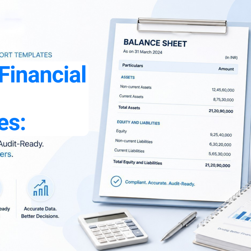 Illustration of custom financial report templates with a balance sheet, financial report charts, and compliance-ready accounting features for ERP and audit reporting.