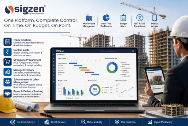 Real Estate Project Management with ERPNext dashboard showing timelines, costs, and construction delivery tracking