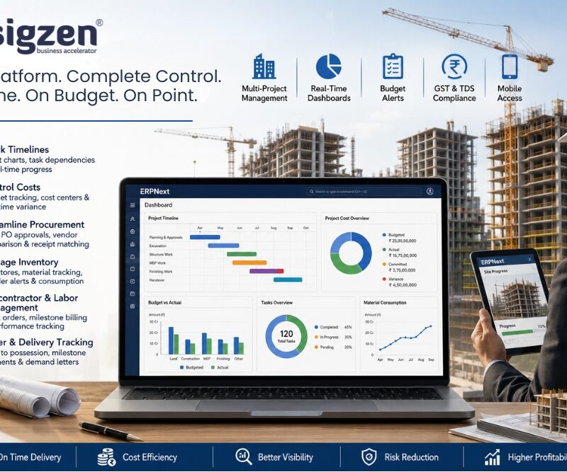 Real Estate Project Management with ERPNext dashboard showing timelines, costs, and construction delivery tracking
