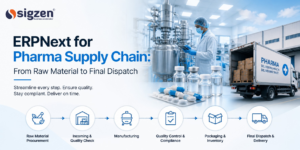 ERPNext pharma supply chain dashboard showing batch tracking and inventory management