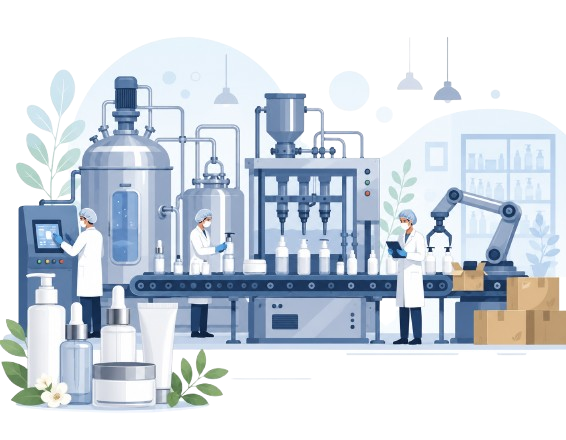 ERPNext cosmetics manufacturing industry dashboard showing formulation management, batch traceability, inventory control, quality management, and production analytics