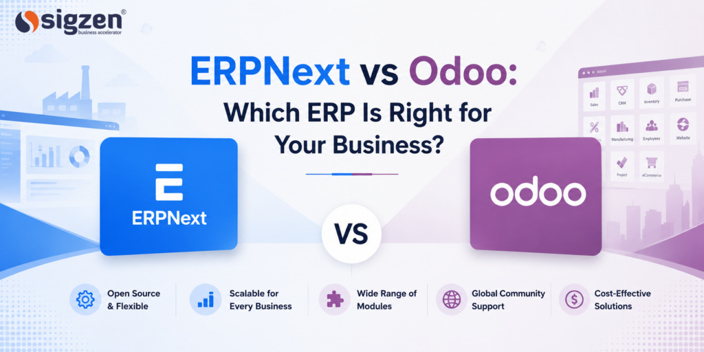 ERPNext vs Odoo comparison for Indian businesses covering pricing, features, GST compliance, customization, and ROI
