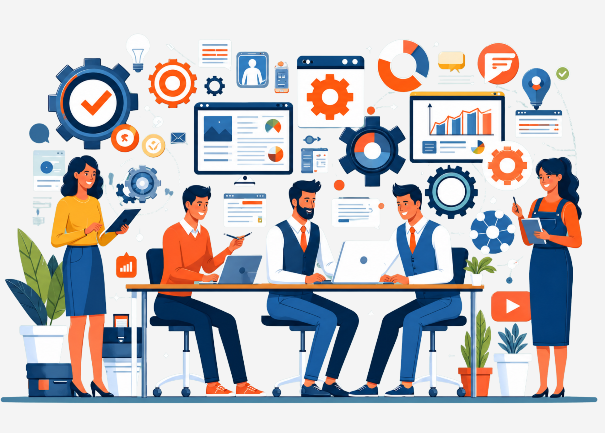 Plastic manufacturing ERP team using digital tools, dashboards, and automation systems to manage operations efficiently.