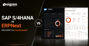 SAP S/4HANA vs ERPNext comparison showing ERP features, costs, scalability, implementation, and business suitability for growing companies.