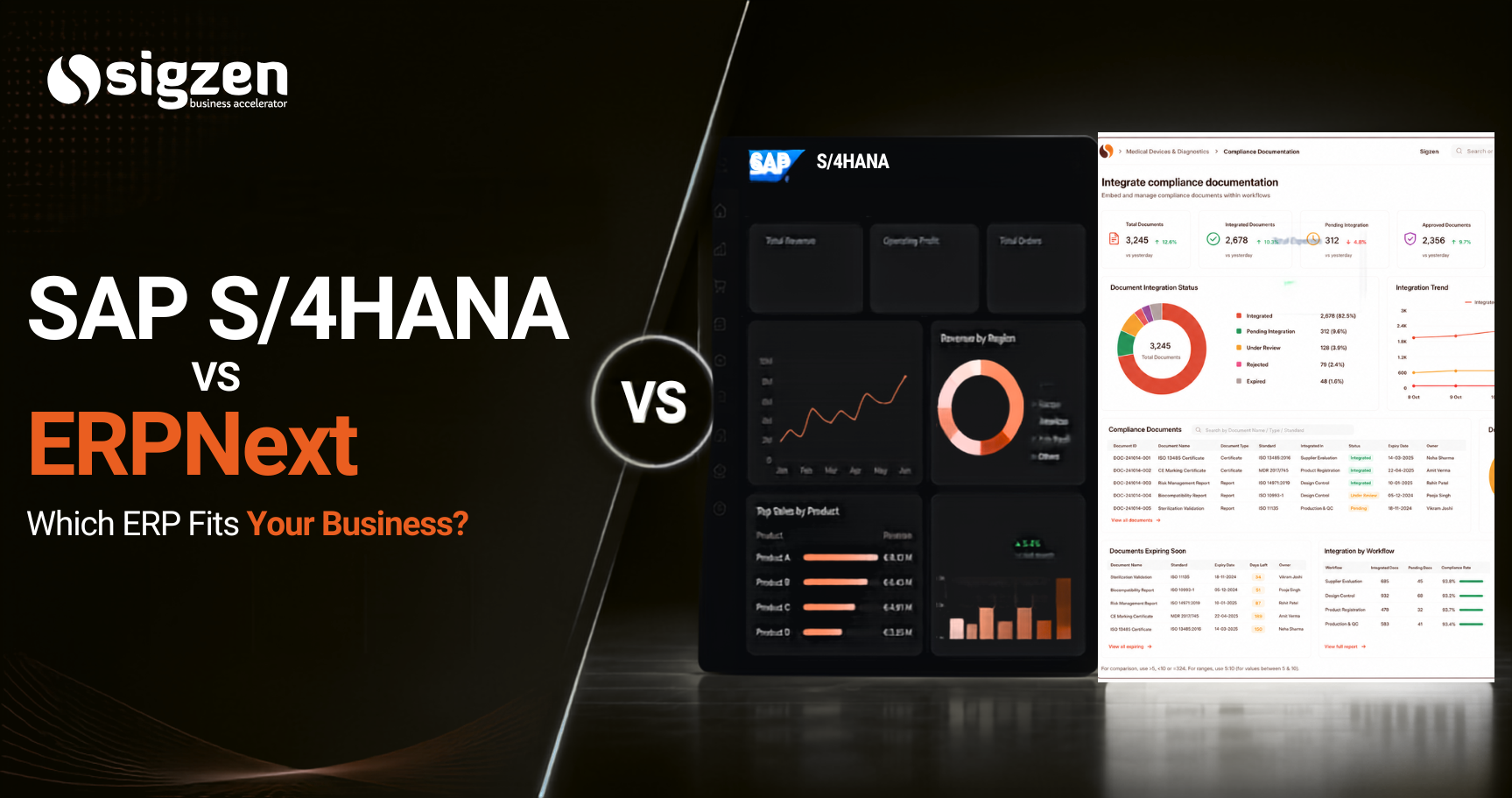 SAP S/4HANA vs ERPNext comparison showing ERP features, costs, scalability, implementation, and business suitability for growing companies.