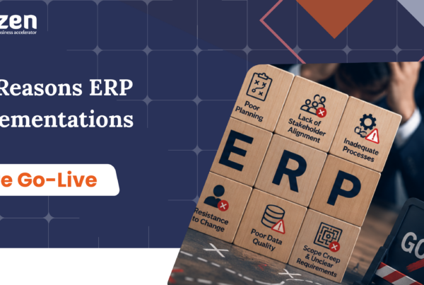 ERP implementation failure banner highlighting common ERP go-live challenges such as poor planning, data quality issues, stakeholder misalignment, and change resistance.