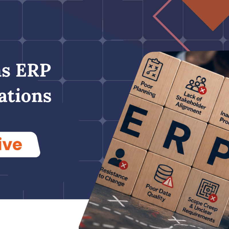 ERP implementation failure banner highlighting common ERP go-live challenges such as poor planning, data quality issues, stakeholder misalignment, and change resistance.