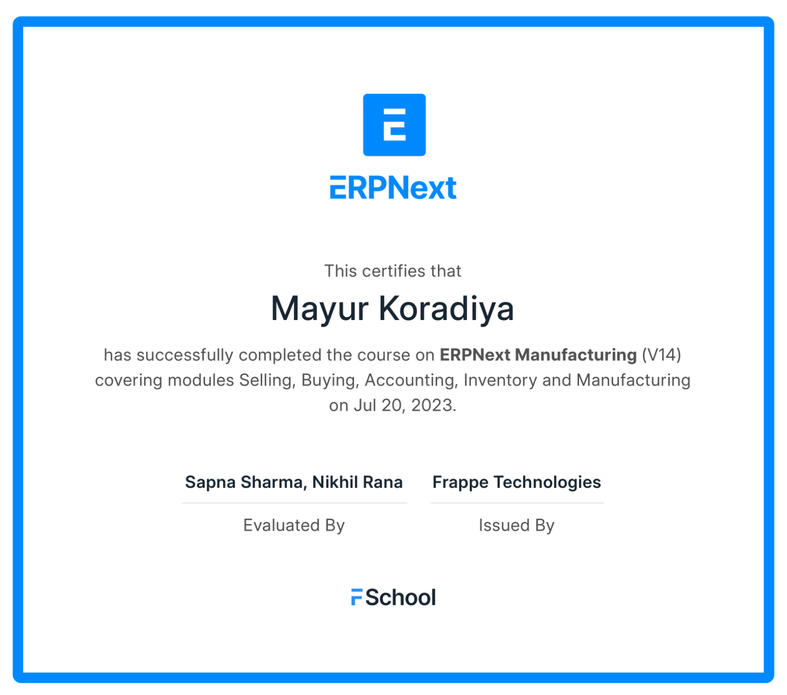 ERPNext Manufacturing certificate