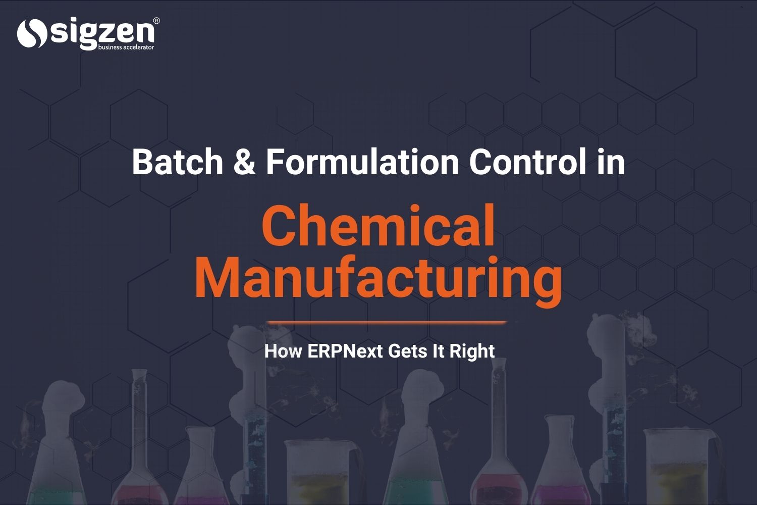 ERPNext batch and formulation control for chemical manufacturing with laboratory equipment and quality management visuals.